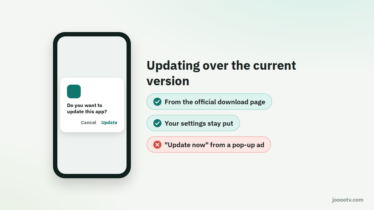 Updating over the current version from the official source keeps your settings